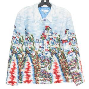 Coldwater Creek Linen Blend Jacket PXL Coastal Boho Vacation Resort Travel Artsy